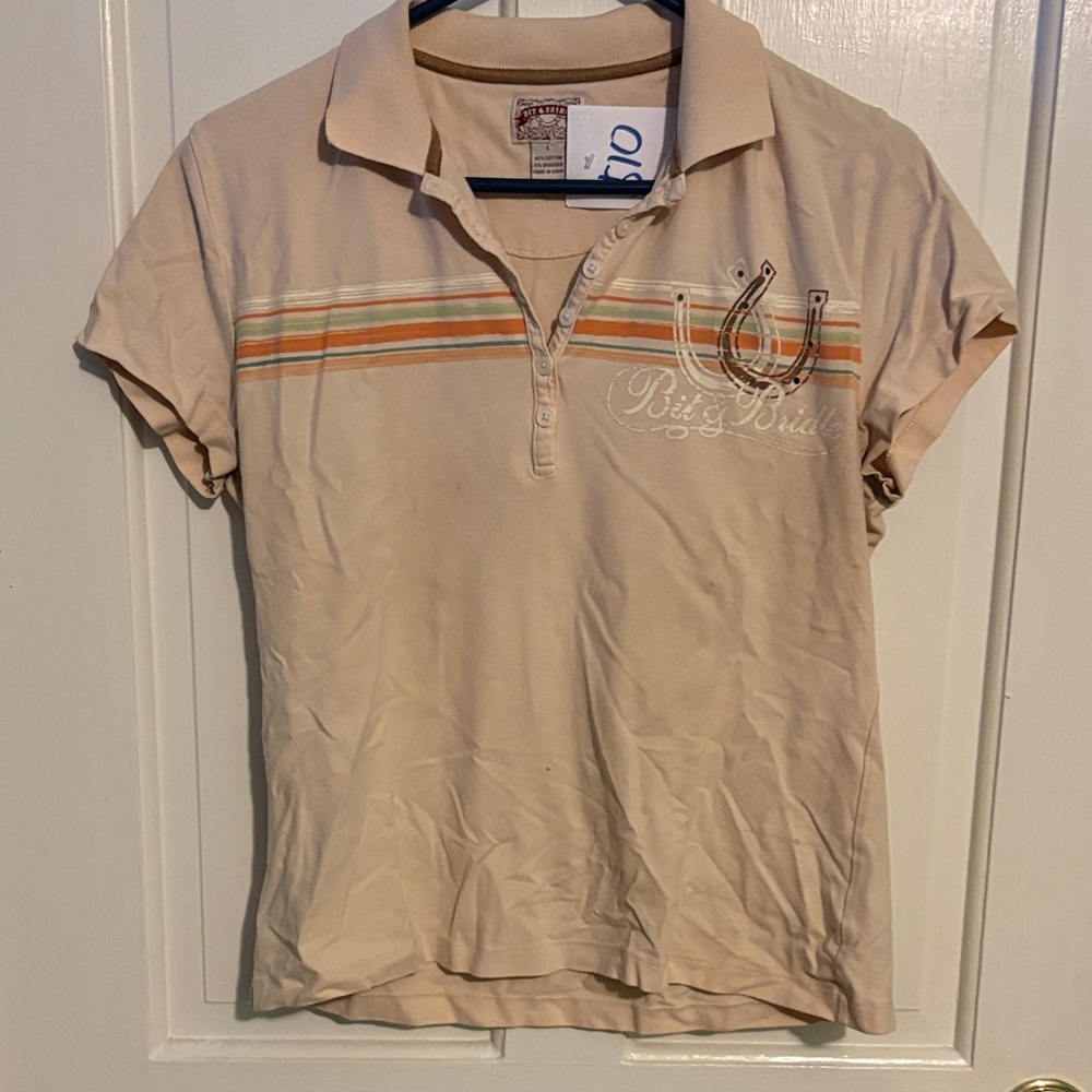 Bit and Bridle Beige Polo Shirt with Stripes